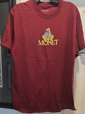 Monet Men's Burgundy Graphic Tee with Yellow Logo